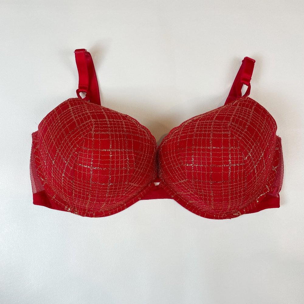NWOT Victoria's Secret Bra 40DD Push-Up Red Gold Metallic